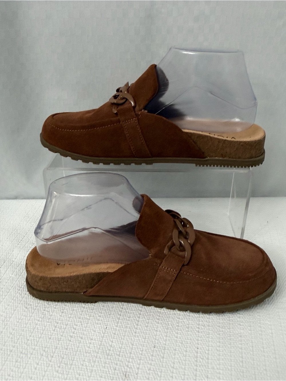 Vionic Georgie Mules Size 6.5 Brown Suede Chain Slip On Comfort Orthotic Clog - Picture 9 of 10